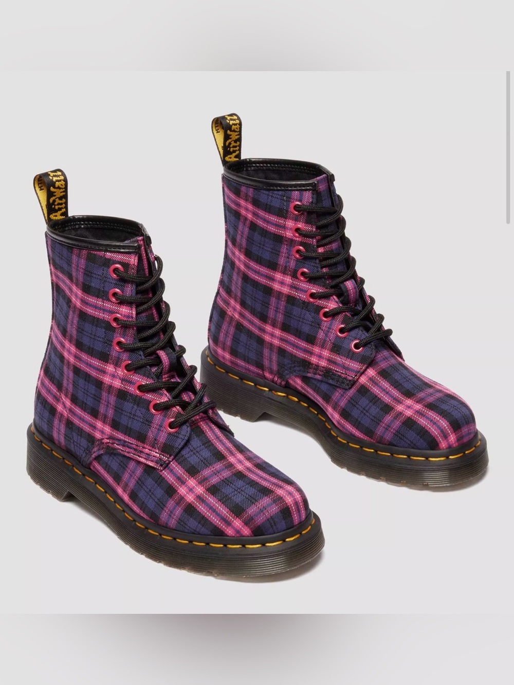 New Dr. Martens 1460 Tartan Lace Up Boots in Pink Multi